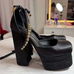 Versace Black Platform Heels with Gold Accents